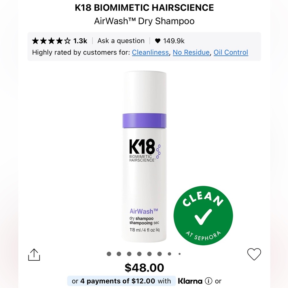 NWT BRAND NEW K18 AirWash Dry Shampoo